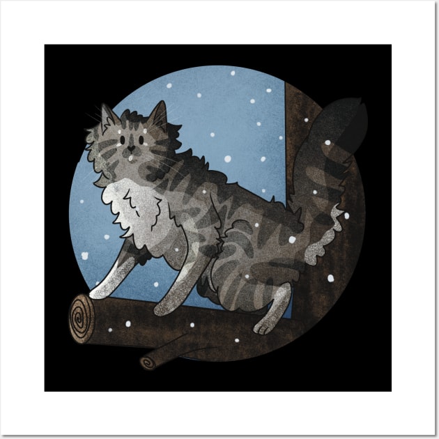 Grey Norwegian Forest Cat Climbing a Tree Wall Art by Feline Emporium